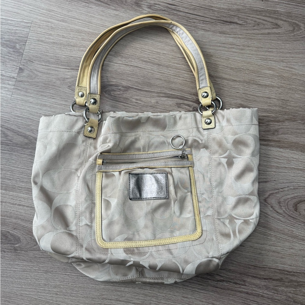 Coach Cream and Silver Tote Bag